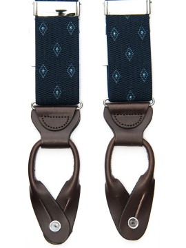 Navy Woven Diamond Non-Stretch, Suspenders Button Tabs, Nickel Fittings